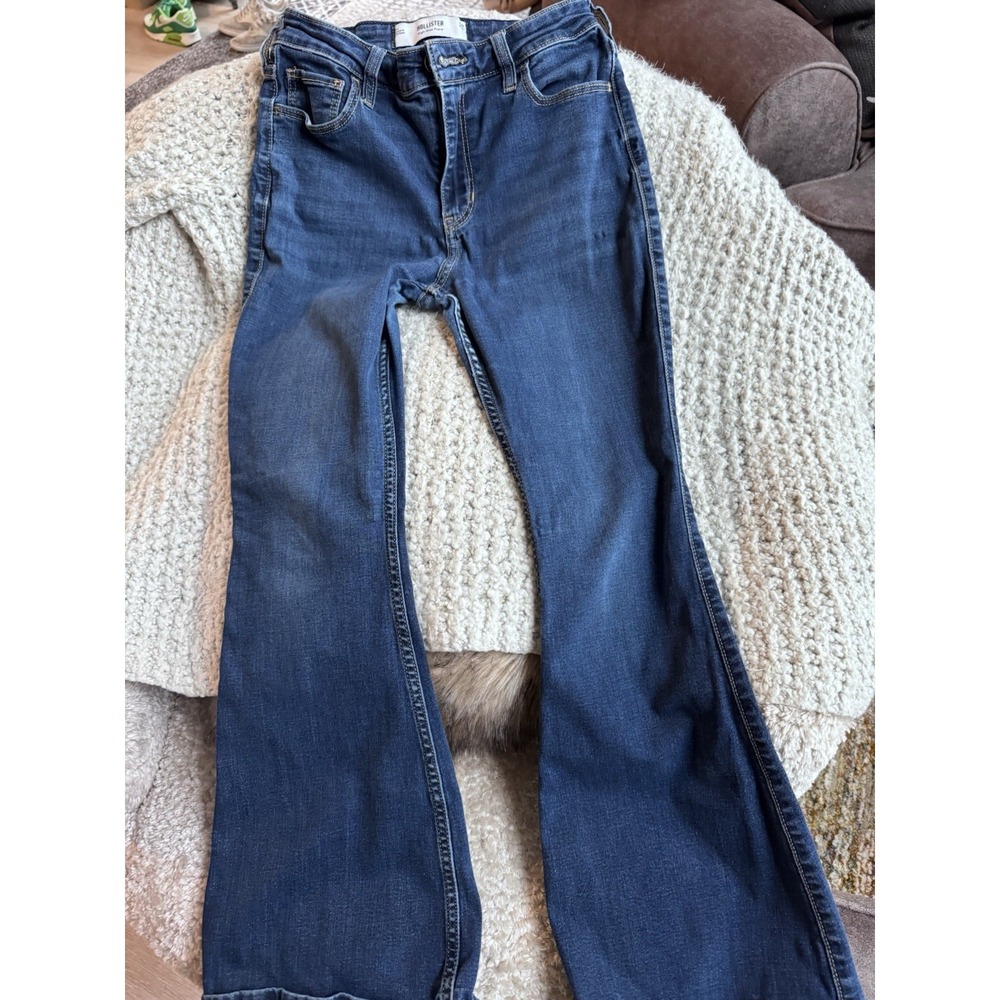 Hollister High Rise Flare Jeans Short Size 28 Dark Denim Women's